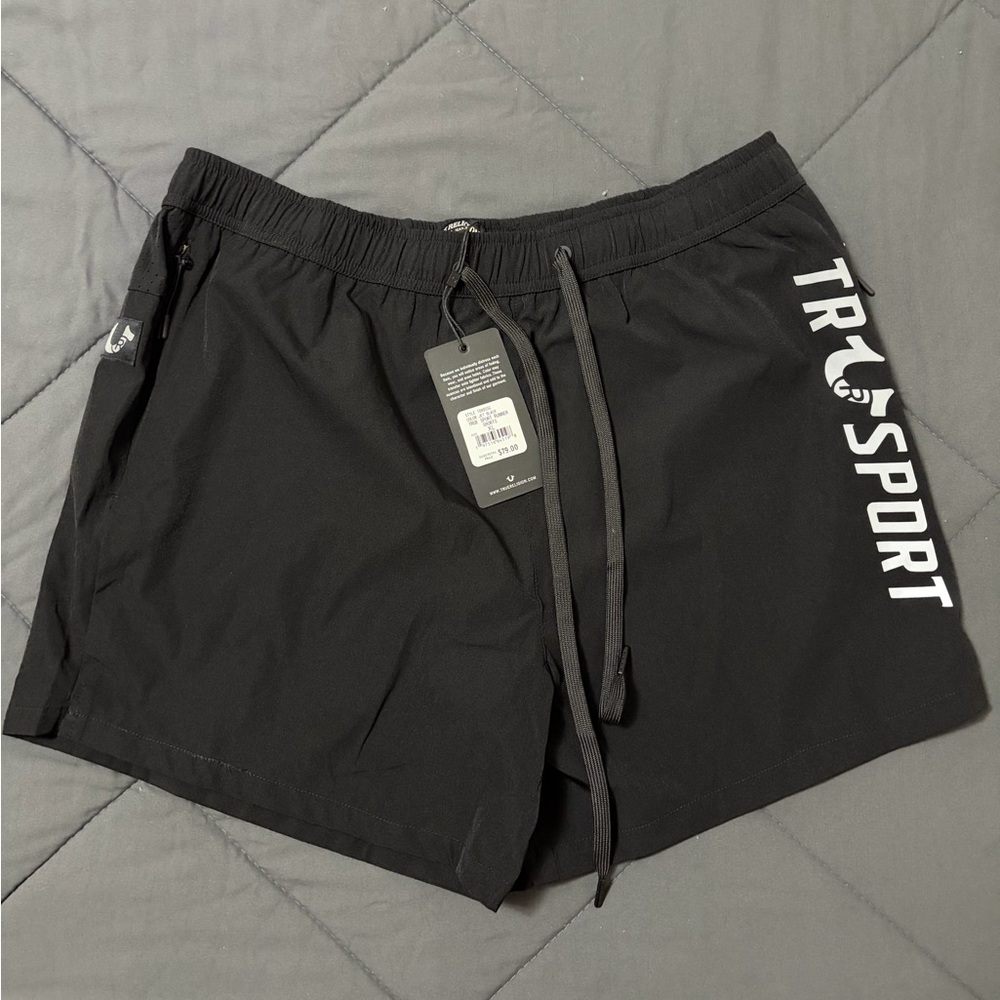 True Religion Black Drawstring Athletic Shorts